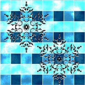 Glowing blue checker with Snowflakes embedded 