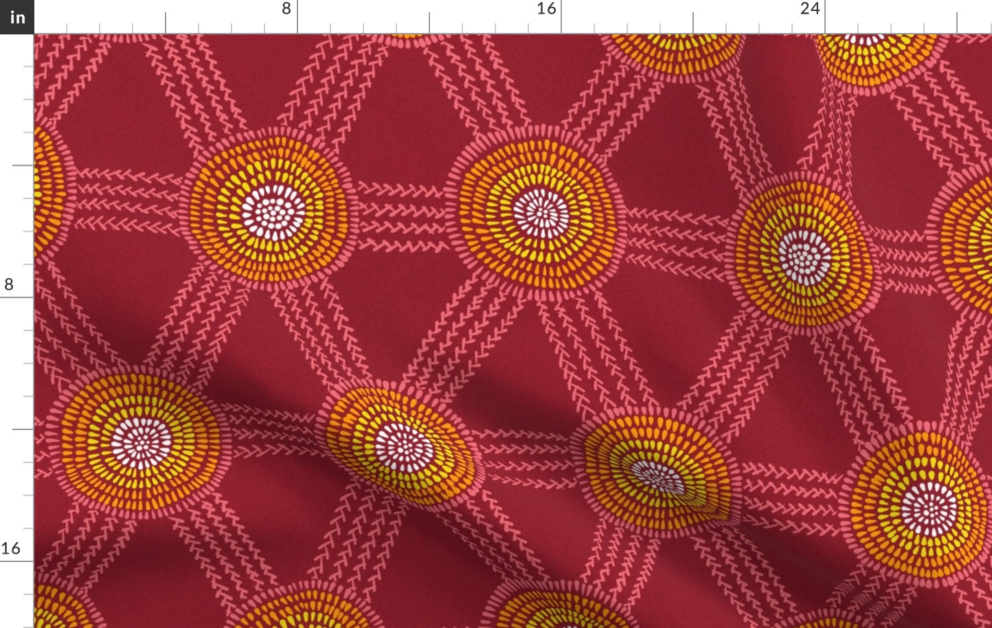 Stitched geometry on deep ruby red - medium scale / 15" fabric / 12" wallpaper