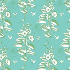 Sketched Botanical Print Toile - teal and white