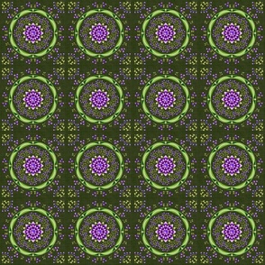 Green and Purple Mandala  on Dark Green - Small
