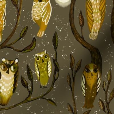 Golden owls monochrome 