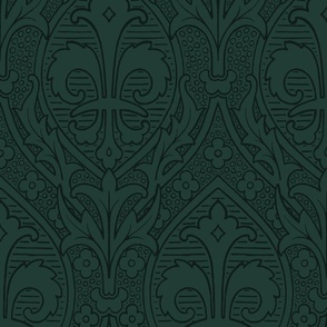 Gothic Revival Fleur de Lys, 12W, dark bluish green