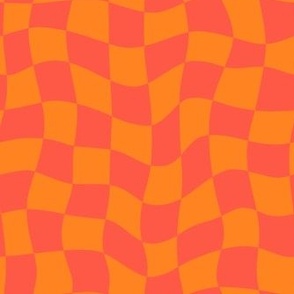 Wavy Checkered Pattern in Red Orange