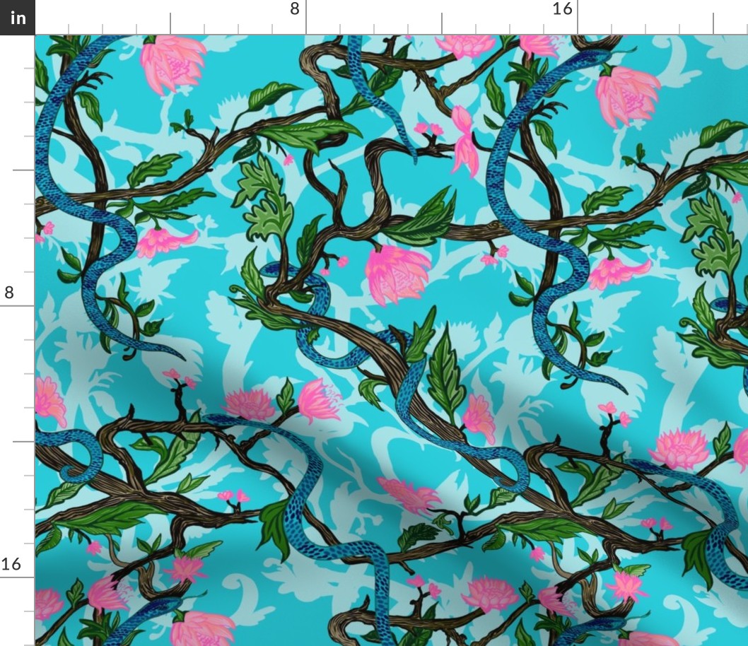 Jumbo Serpent Chinoiserie, Turquoise and Hot Pink