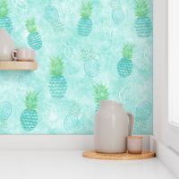 Pineapples, Aqua, Blue, Green, Tropical, Coastal, Beach, Summer, Spring, Fruit, JG Anchor Designs by Jenn Grey
