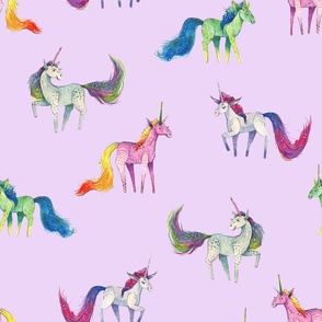 (medium) - Scattered Unicorns on Purple - Unicorn Magic Collection