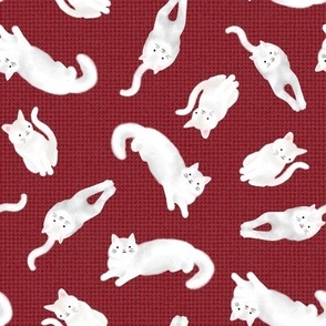 Multi Directionals White, Cats on Burgundy Burlap by Brittanylane