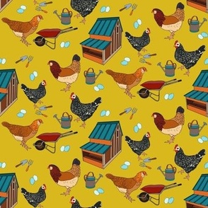 Happy Chickens on Yellow 