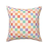 Pastel Rainbow Checkers 1" {on Ivory} One Inch Checked