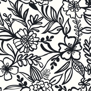 Continuous Line Florals in Black and Off White