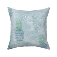 Pineapples, Grey, Blue, Pineapple, Tropical, Beach, Fruit, Kitchen, Summer, Spring, JG Anchor Designs by Jenn Grey