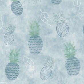 Pineapples, Grey, Blue, Pineapple, Tropical, Beach, Fruit, Kitchen, Summer, Spring, JG Anchor Designs by Jenn Grey