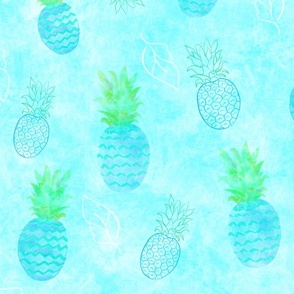 Aqua, Pineapple, Pineapples, Bright, Turquoise, Tropical, Beach, Fruit, JG Anchor Designs