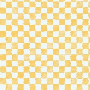 Medium scale Buttery sunny yellow organic watercolor checker pattern -  - for soft furnishings, bed linen for teenage rooms, airy and fresh pattern for  table linen, curtains and more, including kids apparel and adult apparel.