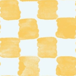 Jumbo Scale Sunny Buttery Yellow Organic Watercolor checker board - for large scale soft furnishings, teenage rooms, airy and fresh rooms.  For bed linen, table linen, curtains and more.