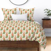 Beautiful orange hollyhock floral pattern in ombre tones, large scale for bedroom or sunroom wallpaper, fresh duvet covers and sheet sets and home accesories.  Also for patchwork and crafts