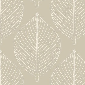 $ Skeleton leaves in alabaster and half tea, large scale for wallpaper and bed linen - neutral colours of taupe and off white, for large scale soft furnishings and home decor such as curtains, table cloths, sheets and duvet covers 