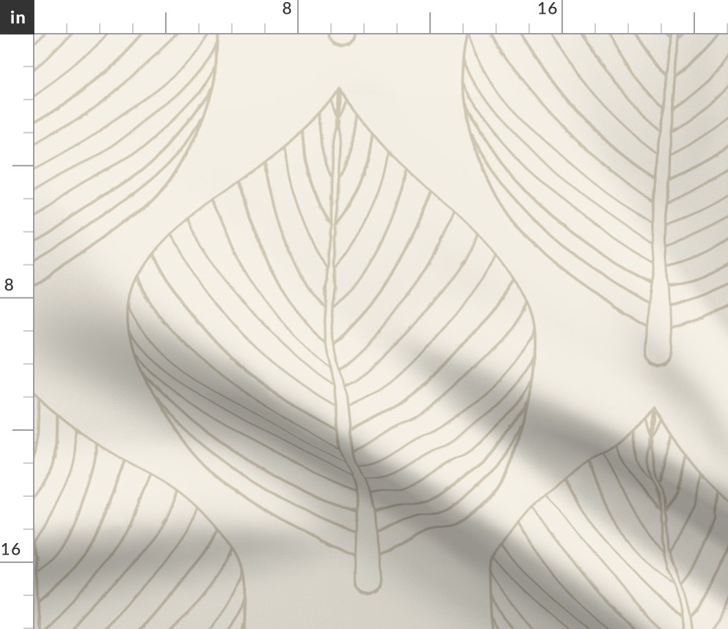 Skeleton leaves in alabaster and half tea, large scale for wallpaper and bed linen - neutral colours of taupe and off white, for large scale soft furnishings and home decor such as curtains, table cloths, sheets and duvet covers 