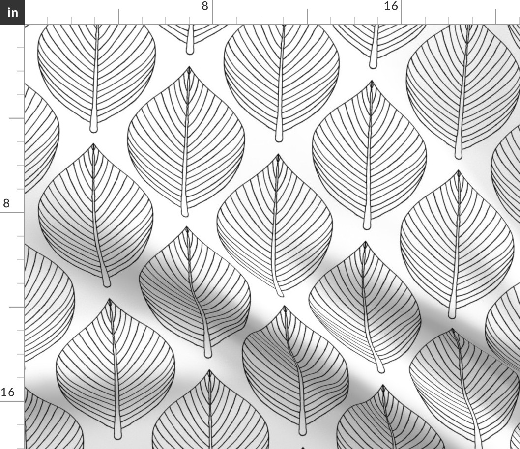 $ Black and white skeleton leaves, botanicals, stylised minimalist, clean and simple, jumbo scale for wallpaper, home decor, table linen and bed linen