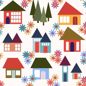 Home sweet home, little houses in a village - back to school accessories, teacher gifts, large scale for playmat.  