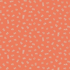 Alphabet soup ABC in Coral and Cream - ditsy scale for back to school projects and apparel, kids clothes, nursery accessories, quilting and patchwork.
