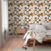 Geometric abstract triangles in sage and terracotta