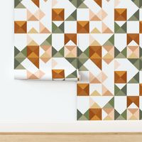 Geometric abstract triangles in sage and terracotta