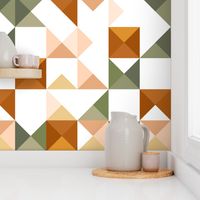 Geometric abstract triangles in sage and terracotta