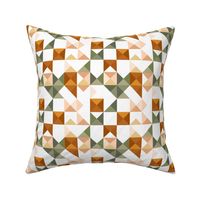 Geometric abstract triangles in sage and terracotta