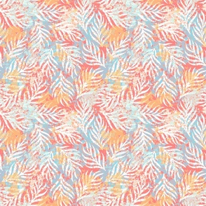 Coral palm leaves and paint splatter - small