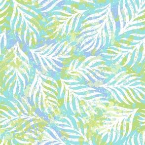 Turquoise palm leaves and paint splatter