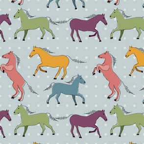 Wild Horses on smoky sky blue tint 2 - medium