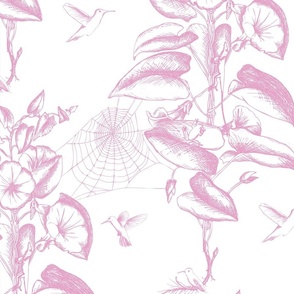 Pastel Toile Botanical Print - white and pink - large