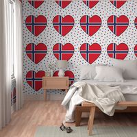 Norwegian flag hearts on white with small hearts