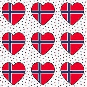 Norwegian flag hearts on white with small hearts