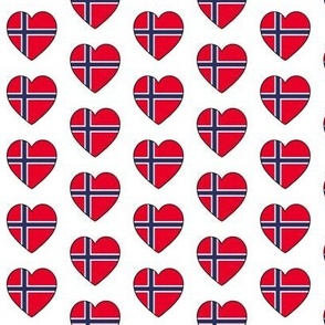 Norwegian flag hearts on white