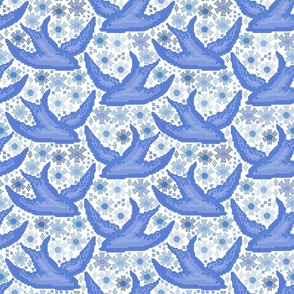 Blue birds of happiness - Chinese Blue on White - Med - Nashifruitdesigns