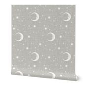 Moon and stars on linen gray, newborn baby, gender neutral baby nursery