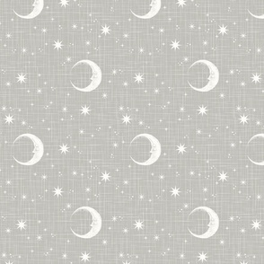 Moon and stars on linen gray, newborn baby, gender neutral baby nursery
