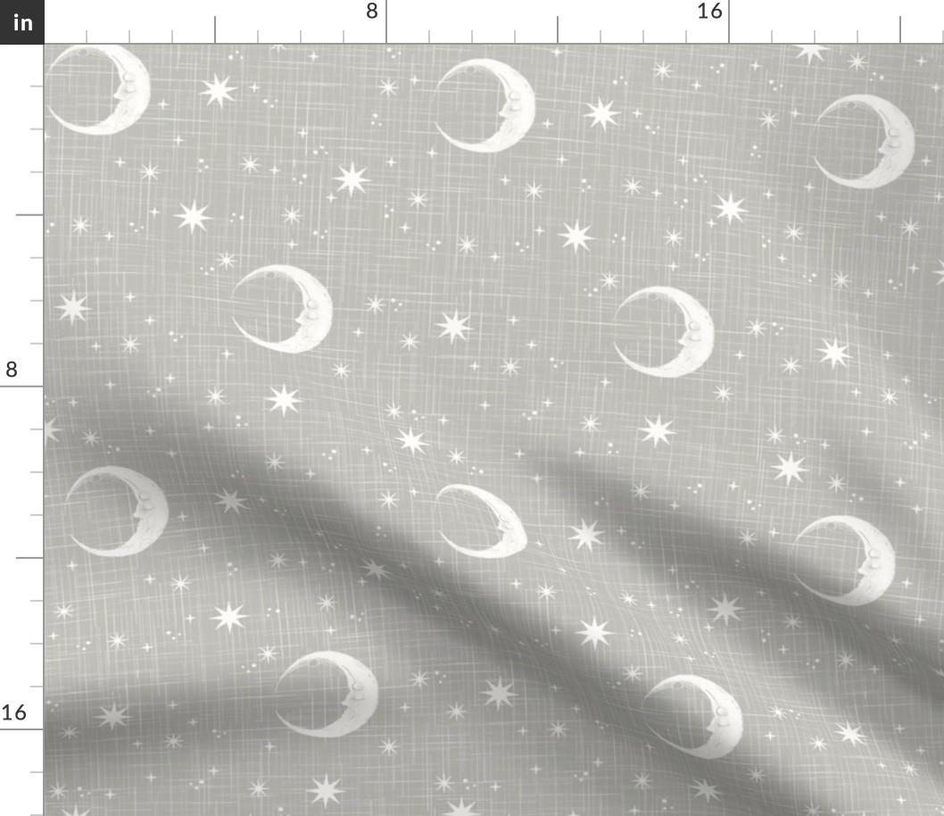 Moon and stars on linen gray, newborn baby, gender neutral baby nursery