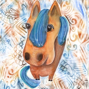 Kidult - Big head Horse with colorful doodle on white
