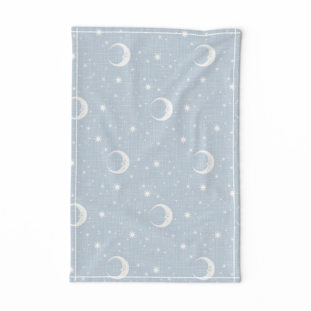 Moon and star linen on baby blue, light blue, newborn boy