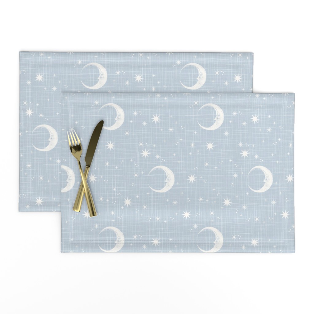 Moon and star linen on baby blue, light blue, newborn boy