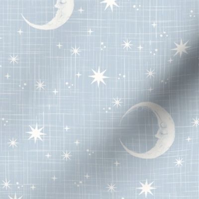 Moon and star linen on baby blue, light blue, newborn boy