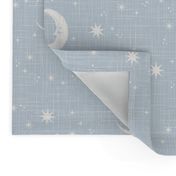 Moon and star linen on baby blue, light blue, newborn boy