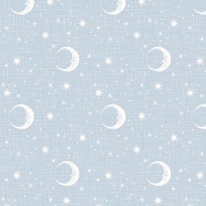 Moon and star linen on baby blue, light blue, newborn boy