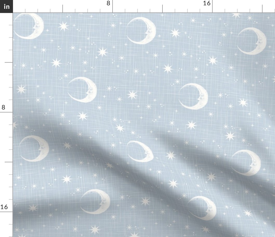 Moon and star linen on baby blue, light blue, newborn boy