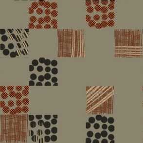 Checker of Dots and Lines in Terracotta palette on clay green
