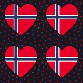 Norwegian flag hearts and small hearts on black 