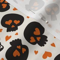 skulls and hearts - Halloween skulls - black on cream - LAD22